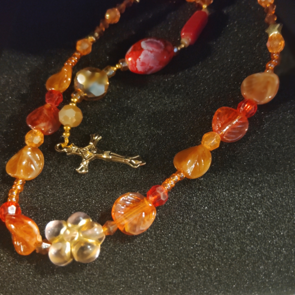 Elegant Orange Beaded Necklace with Gold Accents